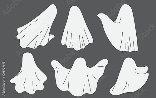 cute minimalistic retro ghost set for halloween in vector. objects for stickers avatar decoration postcard poster print logo icon mascot
