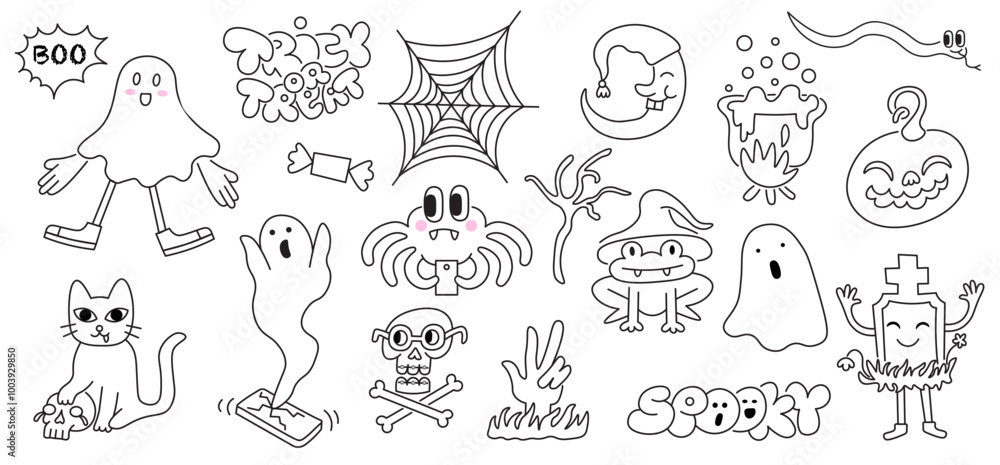 isolated halloween liner icon set in vector. halloween design elements. characters in doodle style. minimalistic icons for website sticker logo mascot poster. isolated halloween liner icon set in vector. halloween design elements. characters in doodle style. minimalistic icons for website sticker logo mascot poster.