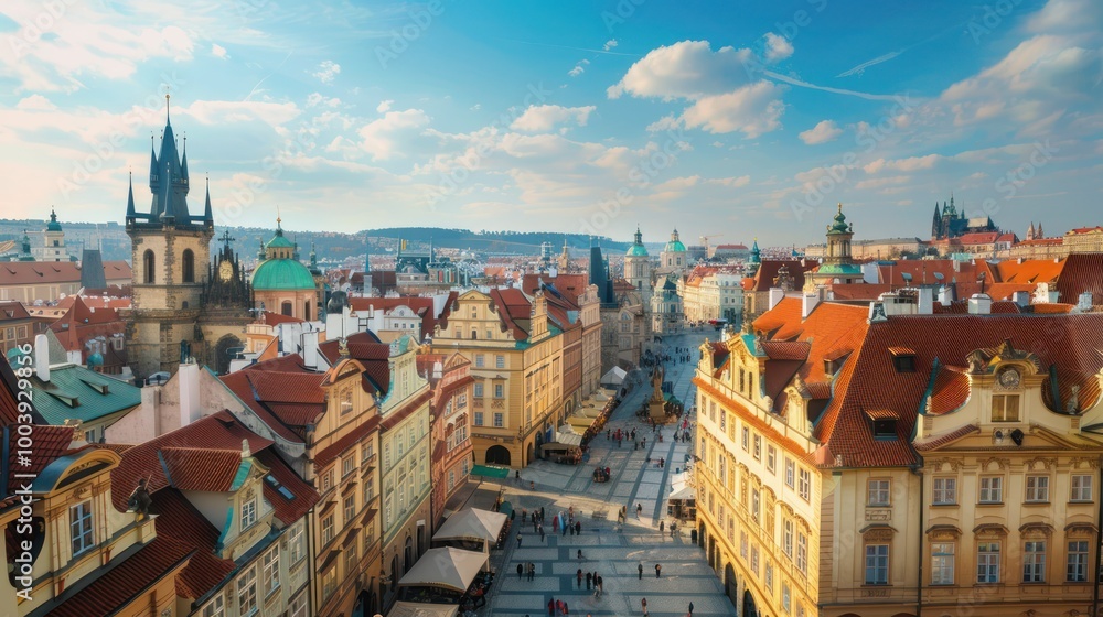 Fototapeta premium Old Town Cityscape: The cityscape of a European cityâ€™s old town area