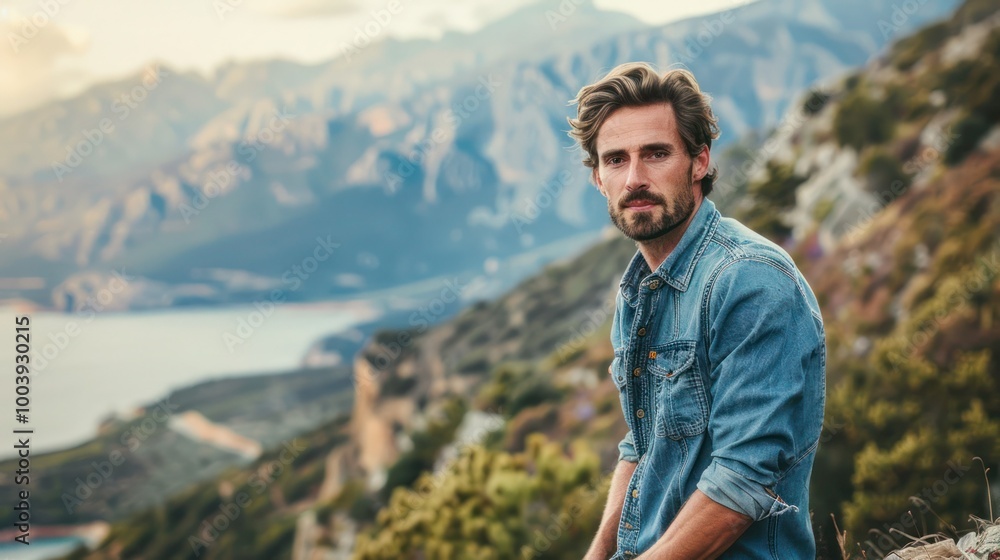 Outdoor Portrait: A European man posing in a scenic outdoor location Outdoor Portrait: A European man posing in a scenic outdoor location