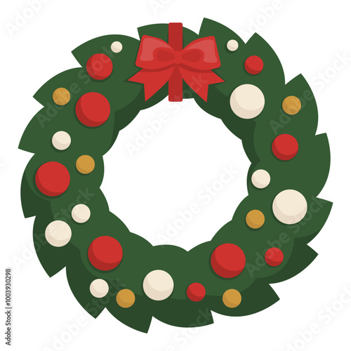 Ornamental Christmas wreath with ribbon
