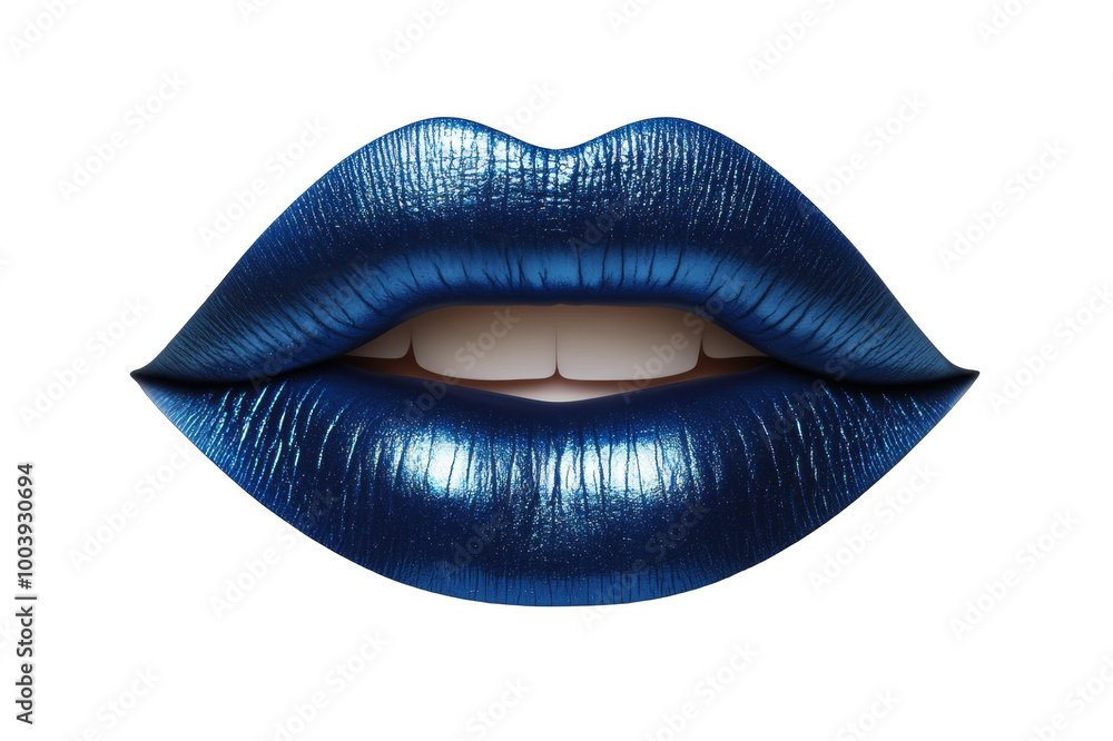 Open female lips with blue lipstick on transparent background Open female lips with blue lipstick on transparent background