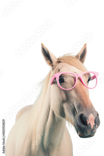 Playful horse with Pink Glasses die cut transparent photo