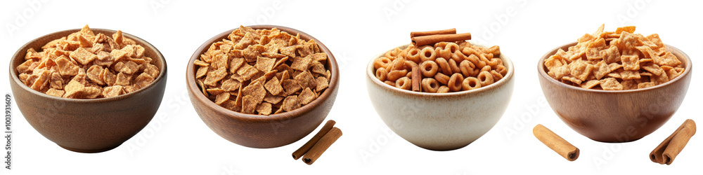 Cinnamon cereal bowl - Sweet and crunchy great for breakfast Isolated on Clear White Background Highly Detailed Cinnamon cereal bowl - Sweet and crunchy great for breakfast Isolated on Clear White Background Highly Detailed