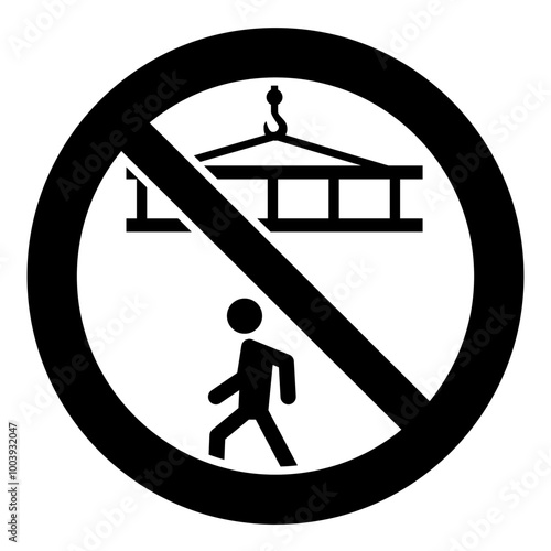 ISO prohibition safety signs symbol and pictogram only_overhead hazard do not walk_black and white edition	
