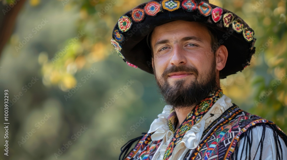 Obraz premium Traditional Attire: A European man wearing traditional regional clothing