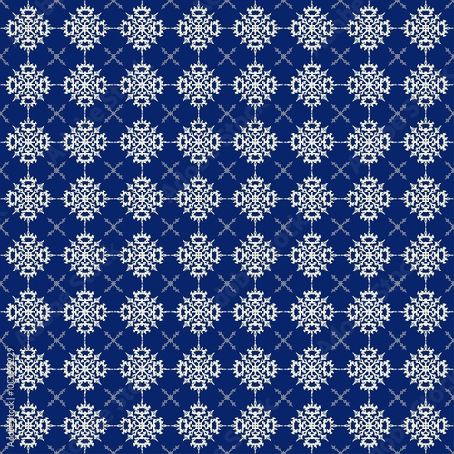 seamless pattern design of snowflakes on dark blue background