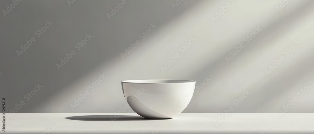 Minimalistic white bowl placed on a simple surface with soft shadows. Minimalistic white bowl placed on a simple surface with soft shadows.