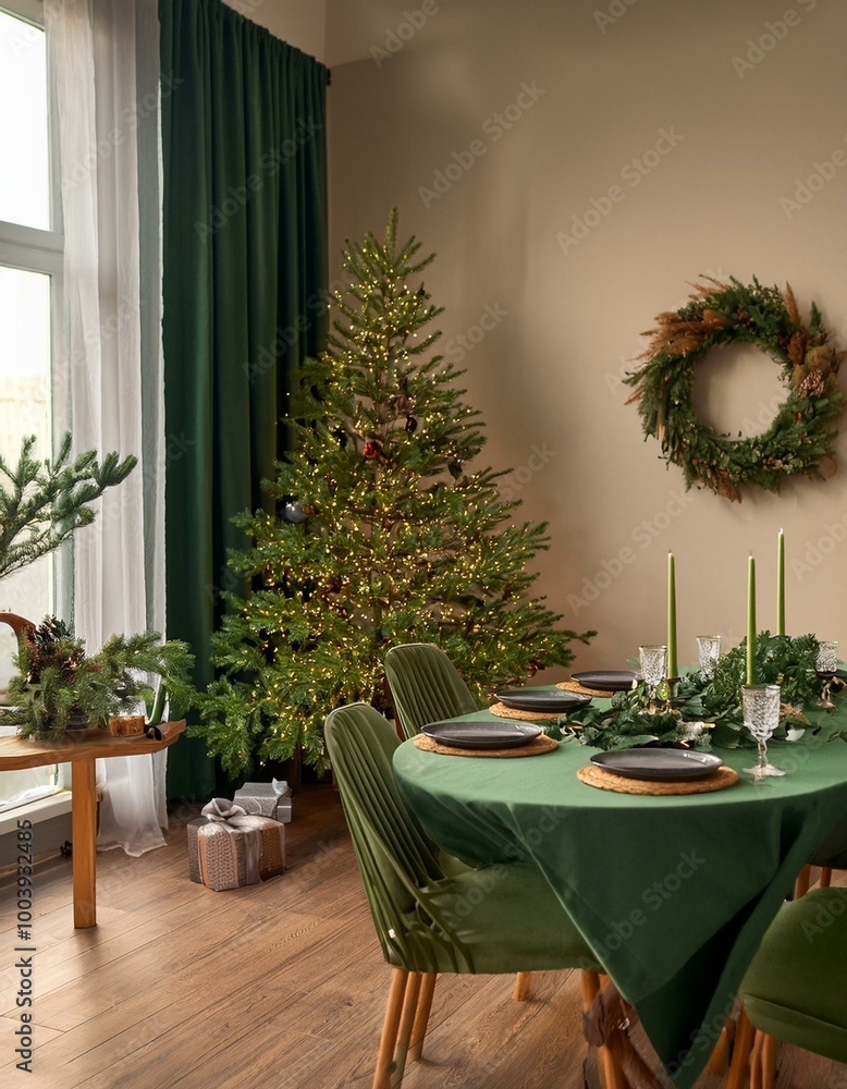 Obraz premium christmas table decoration, table, interior, chair, room, home, furniture, dining, 