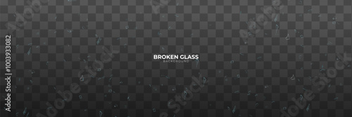 3d realistic vector icon. Broken glass, cracked hole with broken pieces with flying around cracks. Isolated on transparent background.