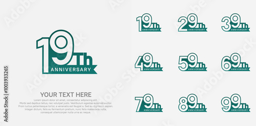 Anniversary logo set vector design, green color for celebration event
