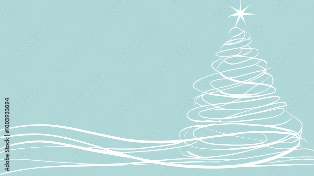 Aesthetic white Christmas tree made of with curved lines, mint background, copy space. Greeting card. Generative AI Aesthetic white Christmas tree made of with curved lines, mint background, copy space. Greeting card. Generative AI