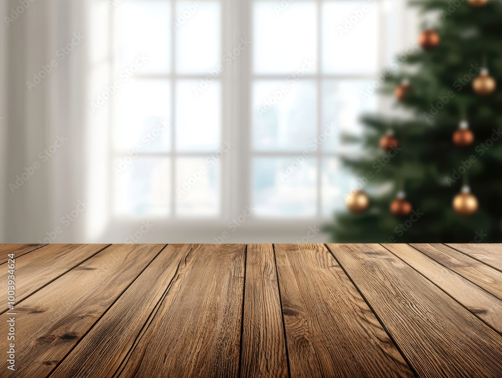 Defocused Window View with Christmas Tree Decoration Defocused Window View with Christmas Tree Decoration