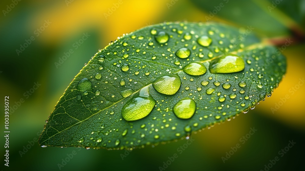 Close-up of green leaf with water droplets, vibrant macro photography of fresh leaf and raindrops in nature
Close-up of green leaf with water droplets, vibrant macro photography of fresh leaf and raindrops in nature
