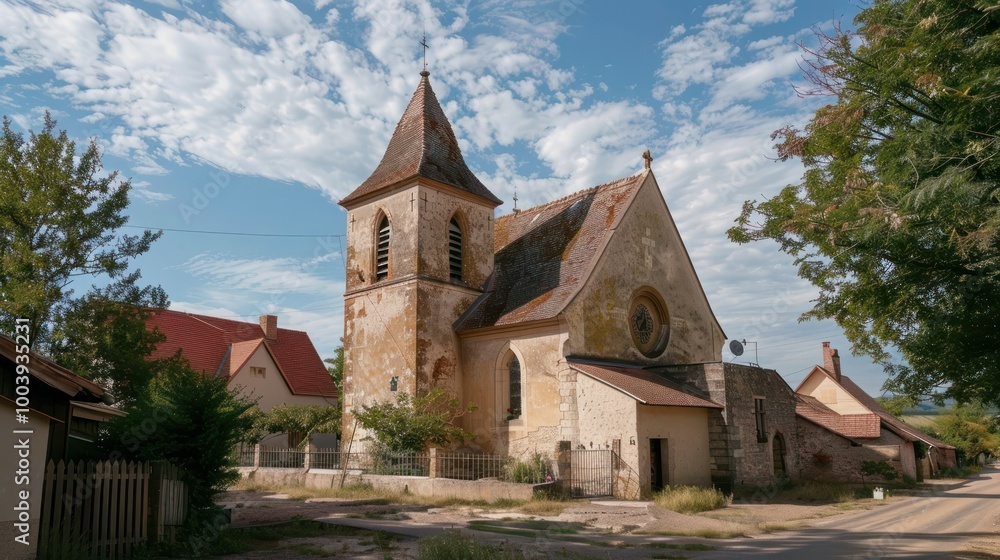 Village Church: A historic church in the center of a European village Village Church: A historic church in the center of a European village