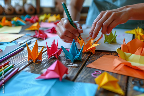 Creative origami craft project using generative AI techniques photo