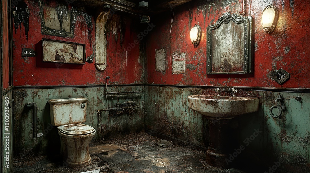 A Grungy and Abandoned Bathroom Interior A Grungy and Abandoned Bathroom Interior