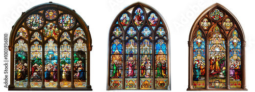 Stunning collection of stained glass windows showcasing religious themes transparent background