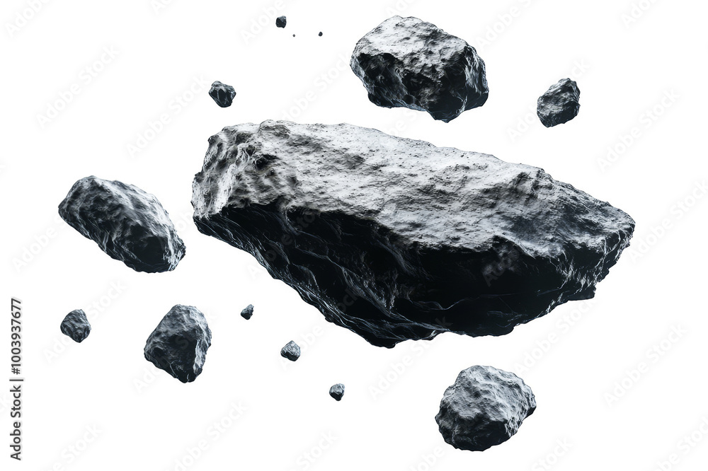 Flying meteorite with fragments on transparent background Flying meteorite with fragments on transparent background