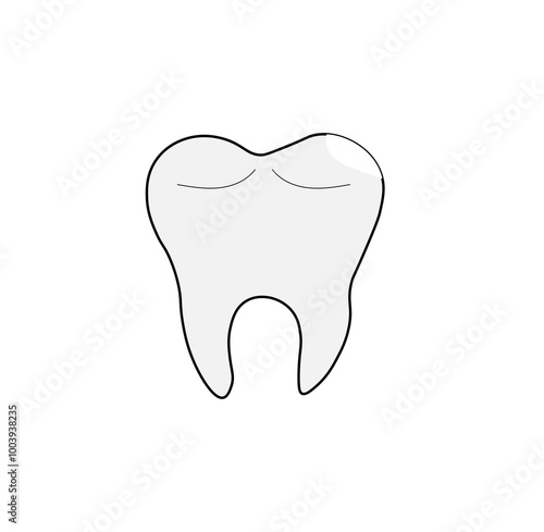 tooth with a white filling on a white background,