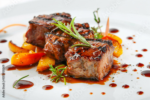 AI generated image of a tasty grilled meat dinner isolated on white background