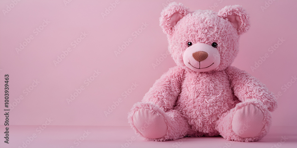 Cuddly Pink: Charming Teddy Bear on Soft Background Cuddly Pink: Charming Teddy Bear on Soft Background