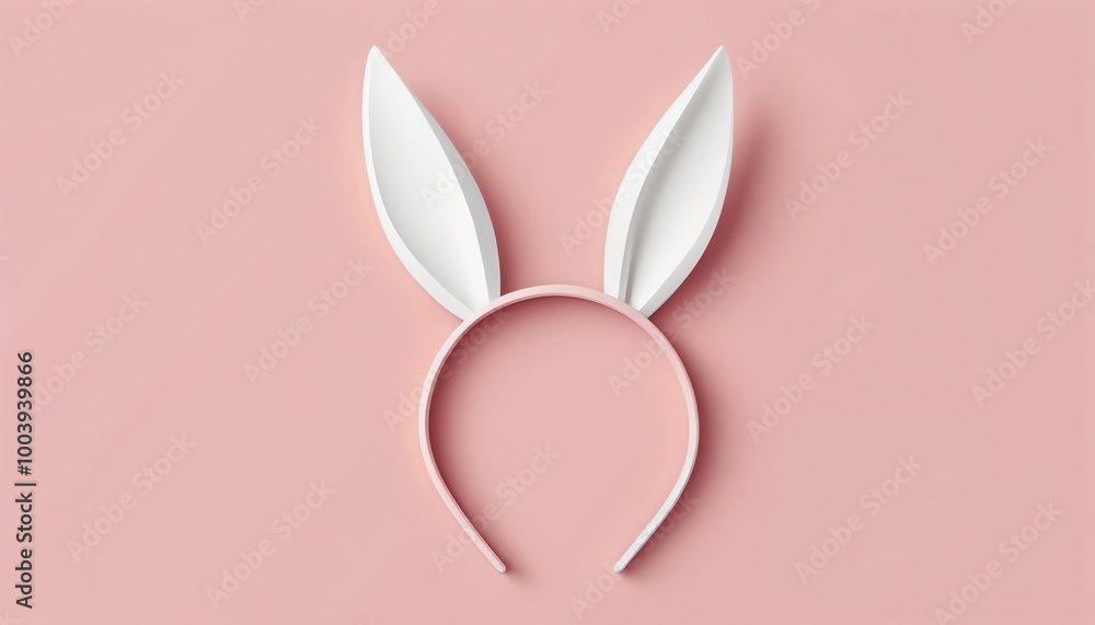 White bunny ears headband on a pink background for Easter concept, rabbit ears headband illustration White bunny ears headband on a pink background for Easter concept, rabbit ears headband illustration