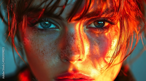 Close-Up Portrait of a Woman with Red Hair and Glowing Skin