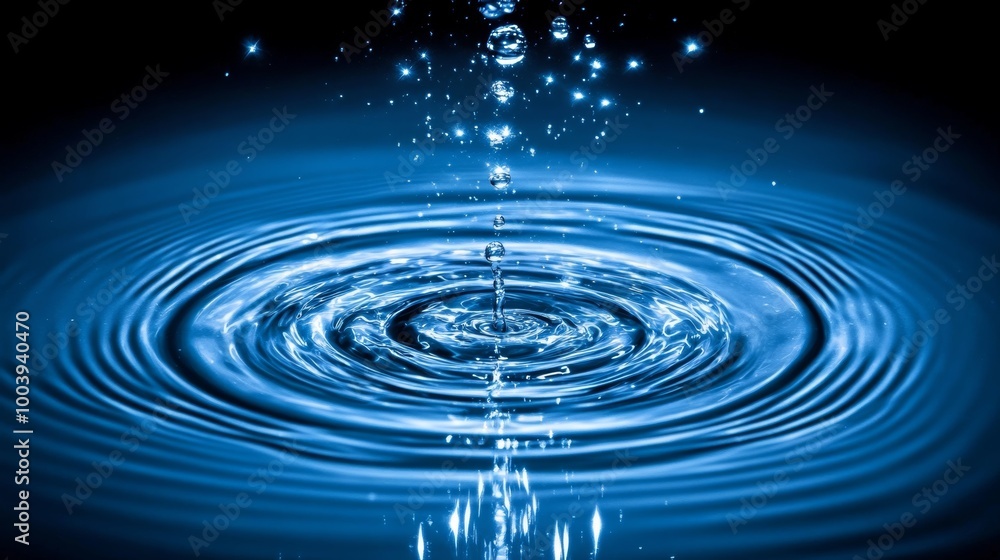 Blue Water Splash with Ripples, Close-Up. Minimalist Abstract Background With Fluid Drops Texture Blue Water Splash with Ripples, Close-Up. Minimalist Abstract Background With Fluid Drops Texture
