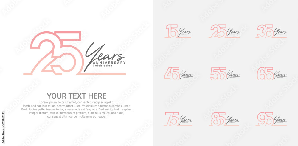 Fototapeta Anniversary logo set vector design, pink color for celebration event