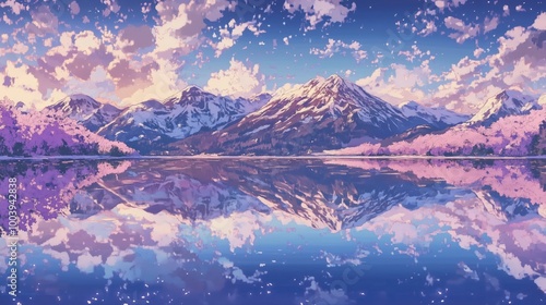 Tranquil lake reflecting snowy mountain peaks generated AI