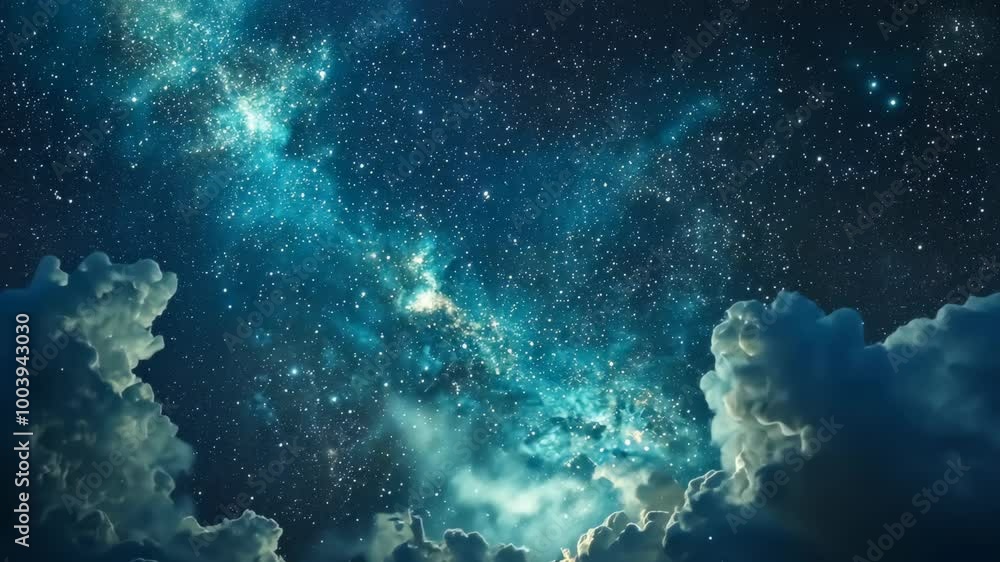 A vast, starry sky with a band of shimmering stars and wispy clouds A vast, starry sky with a band of shimmering stars and wispy clouds