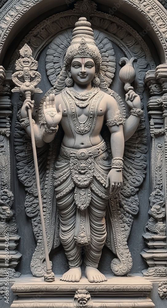 Black Stone Lord Murugan Standing in an Arch with Black Stone Lord Murugan Standing in an Arch with