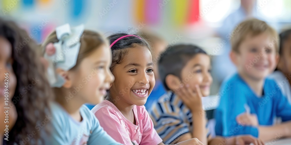 A classroom with children from various ethnic backgrounds learning together A classroom with children from various ethnic backgrounds learning together