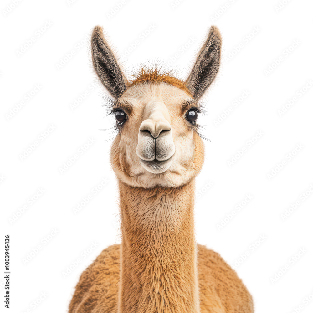 Obraz premium Llama portrait, white isolated background, exploring the beauty of wildlife. transparent background