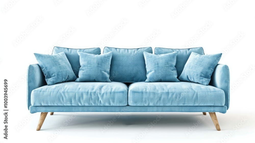 A blue couch with pillows on it A blue couch with pillows on it
