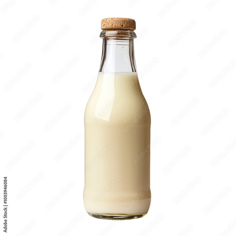 Fresh Milk in Glass Bottle with Cork Top cutout in transparent isolated background. Fresh Milk in Glass Bottle with Cork Top cutout in transparent isolated background.