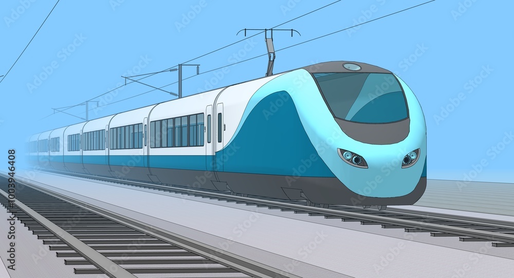 Fototapeta premium electric transport locomotive 3D illustration