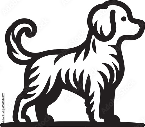 A single dog outline silhouette illustration in white background