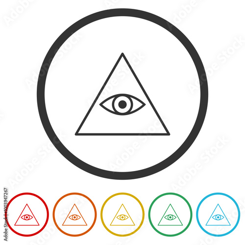 The Eye of Providence icon. Set icons in color circle buttons