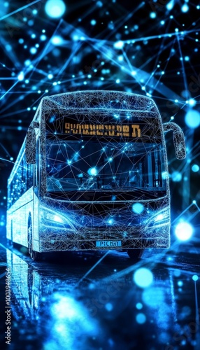 Modern Electric Bus with Digital Overlay Representing Connectivity and Smart City Technology photo