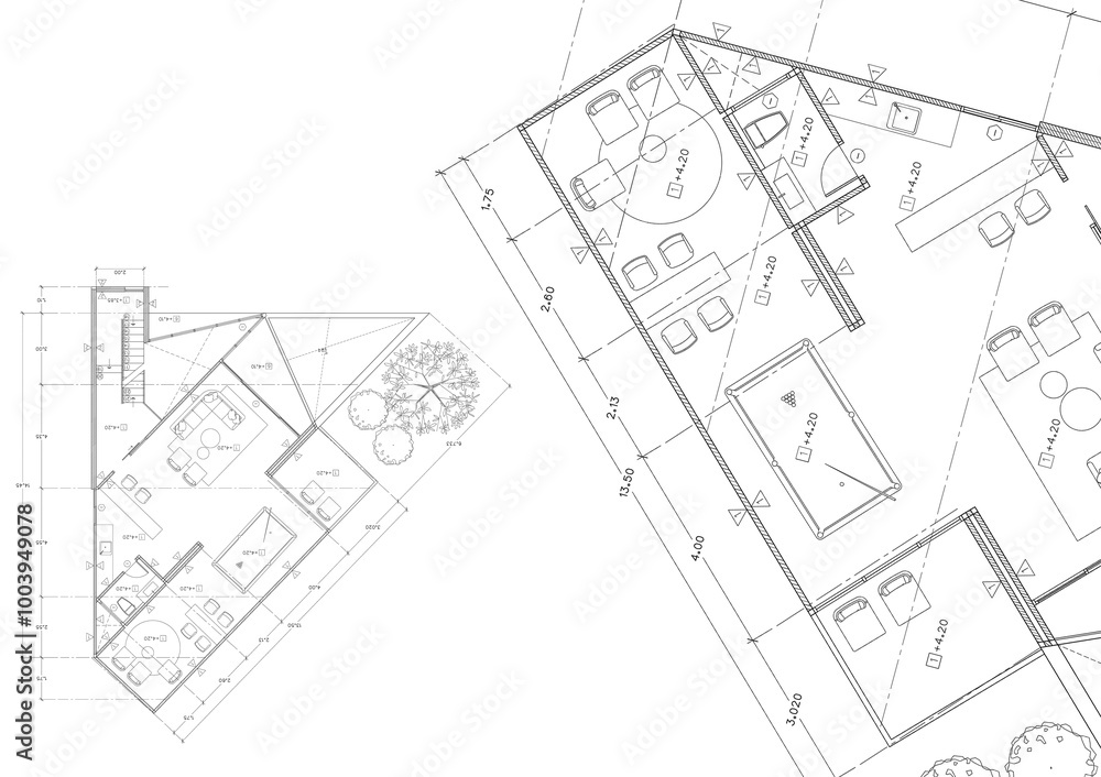 Fototapeta premium Floor plan designed building on the drawing.