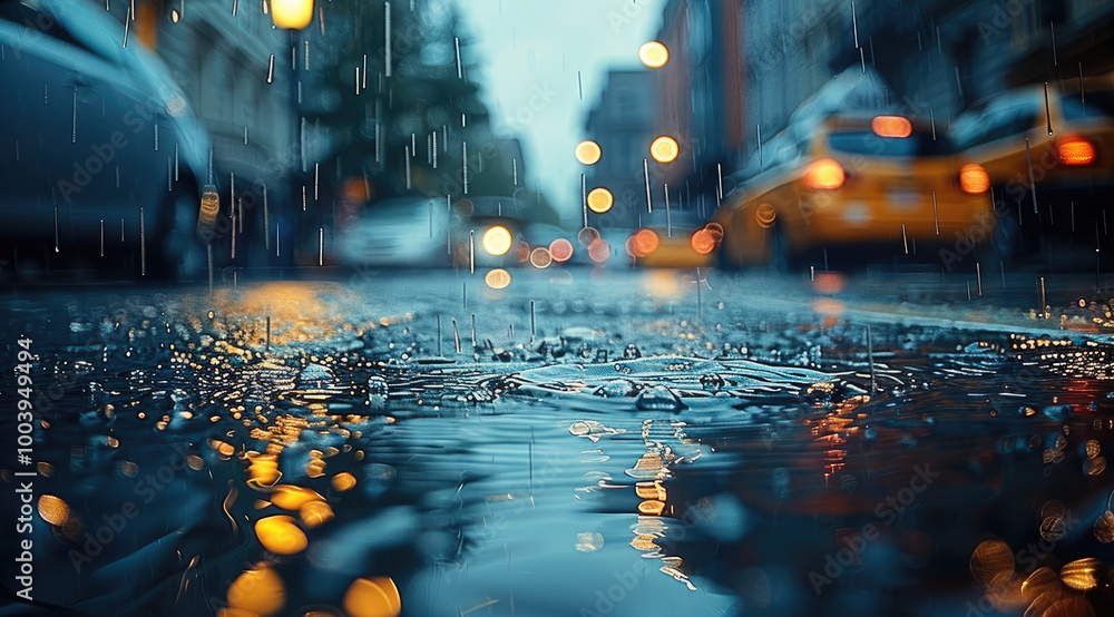 Φωτογραφία Heavy rainfall in the street, Flooded city streets, major flood incident, dangerous urban