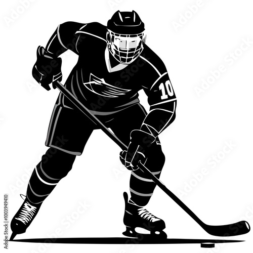 Hockey Player Silhouette: A powerful silhouette of a hockey player in action, showcasing the strength, speed, and determination of the sport. The image evokes a sense of intensity and focus.