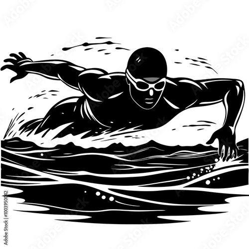 Stroke of Determination: A powerful silhouette of a swimmer cutting through the water, symbolizing perseverance and strength in pursuit of a goal.  