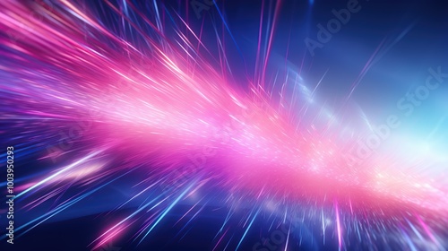 Abstract light streaks and rays on a dark blue background, creating a dynamic and energetic feel.