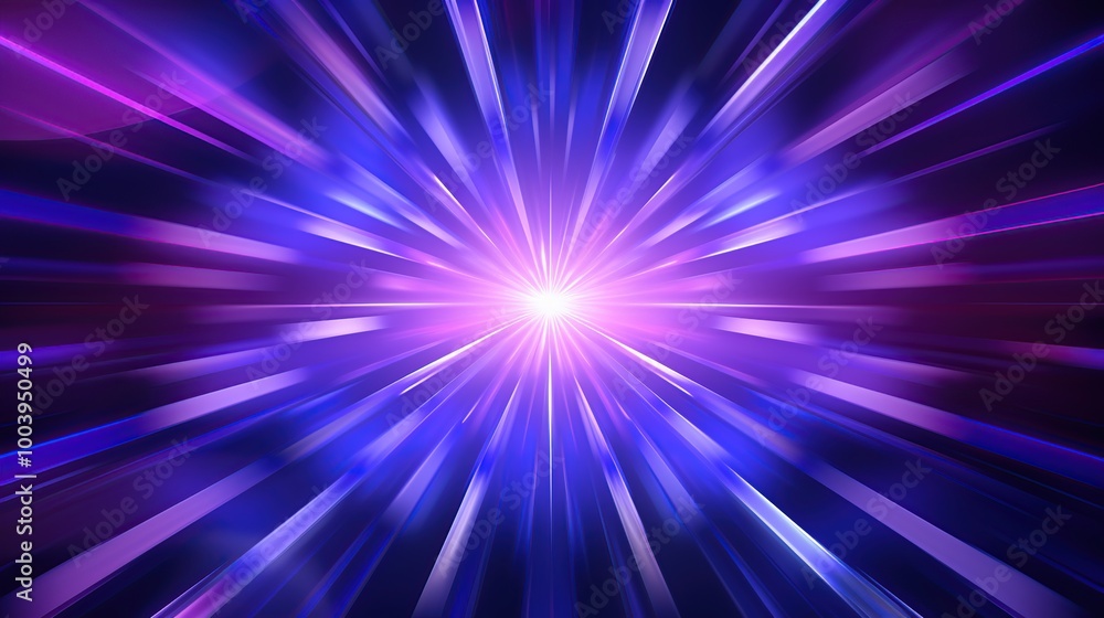 Abstract background of glowing blue and purple light rays converging on a white light in the center Abstract background of glowing blue and purple light rays converging on a white light in the center