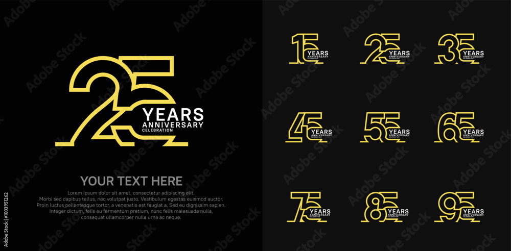 Naklejka premium Anniversary logo set vector design, yellow and white color for celebration event