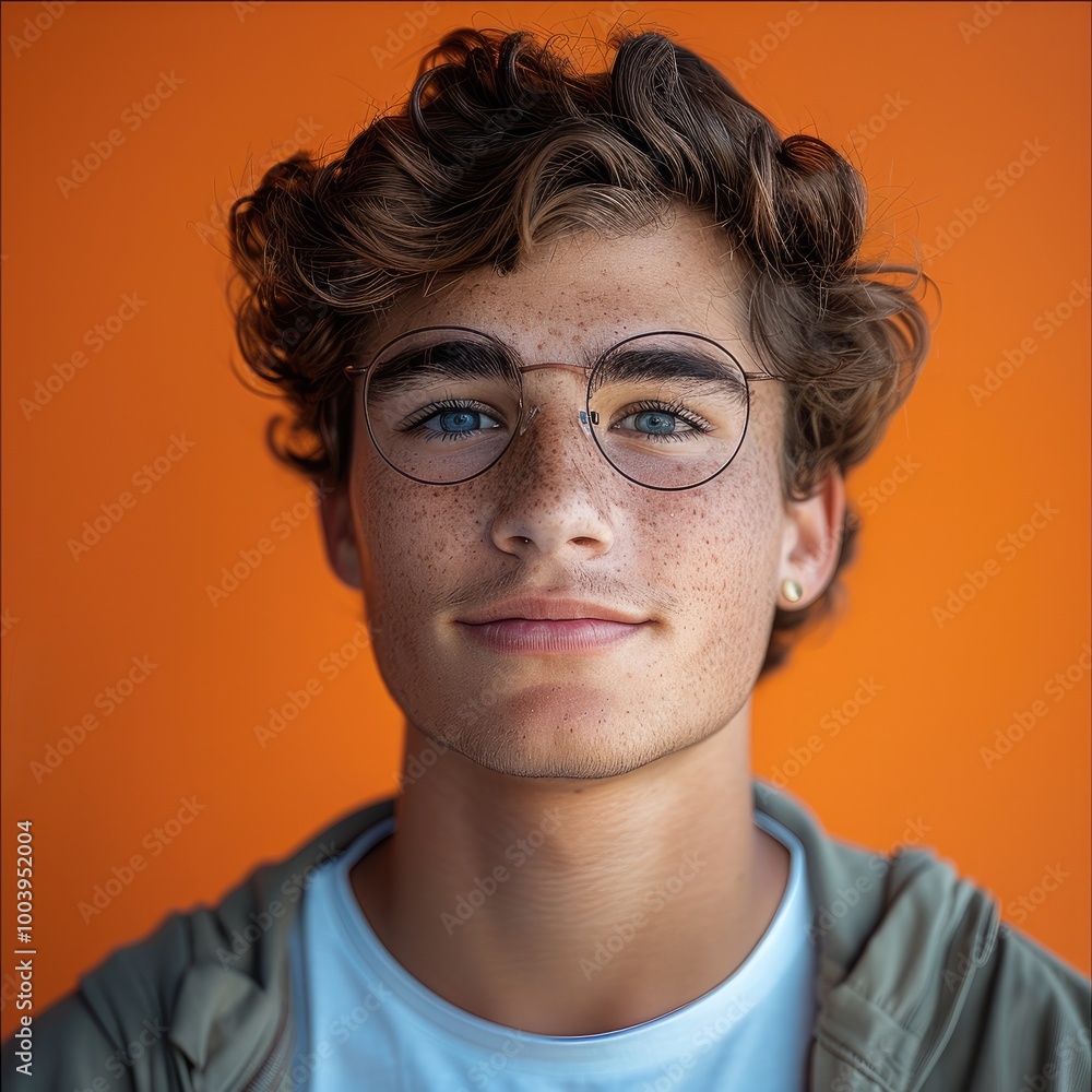 Man, portrait of a high schooler, in front of orange background. Man, portrait of a high schooler, in front of orange background.