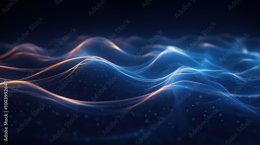 Fototapeta premium Abstract Blue and Orange Waves in Dark Background, Technology and Digital Art Concept